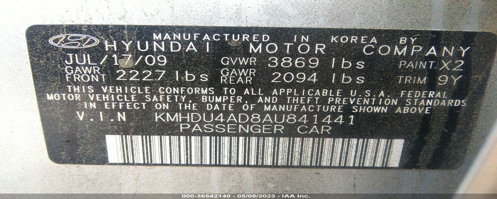 KMHDU4AD8AU841441 2010 HYUNDAI ELANTRA photo no. 9