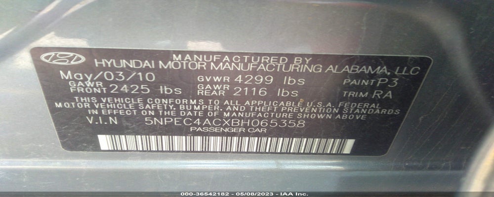 5NPEC4ACXBH065358 2011 HYUNDAI SONATA photo no. 9