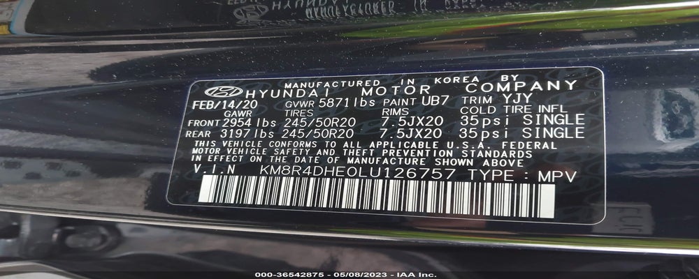 KM8R4DHE0LU126757 2020 HYUNDAI PALISADE photo no. 9