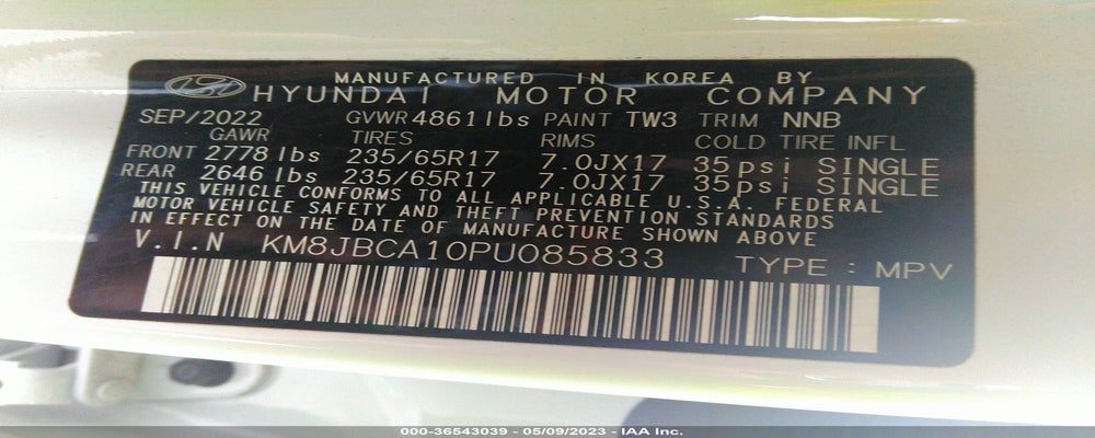 KM8JBCA10PU085833 2023 HYUNDAI TUCSON photo no. 9