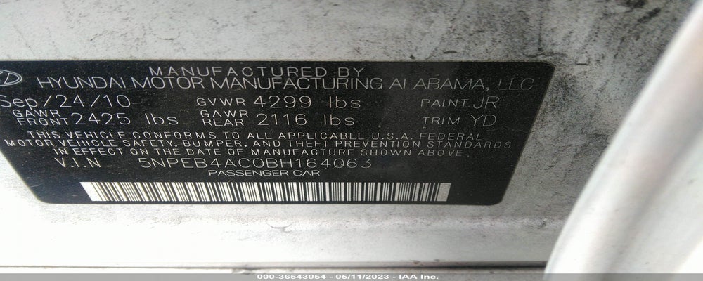 5NPEB4AC0BH164063 2011 HYUNDAI SONATA photo no. 9