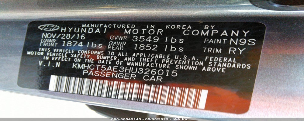 KMHCT5AE3HU326015 2017 HYUNDAI ACCENT photo no. 9