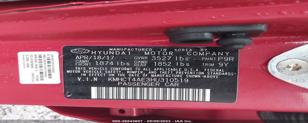 KMHCT4AE3HU310519 2017 HYUNDAI ACCENT photo no. 9