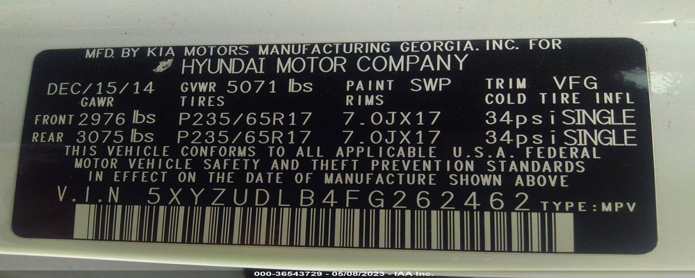5XYZUDLB4FG262462 2015 HYUNDAI SANTA FE SPORT photo no. 9