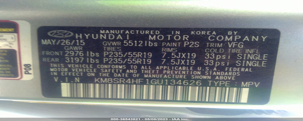 KM8SR4HF1GU134626 2016 HYUNDAI SANTA FE photo no. 9
