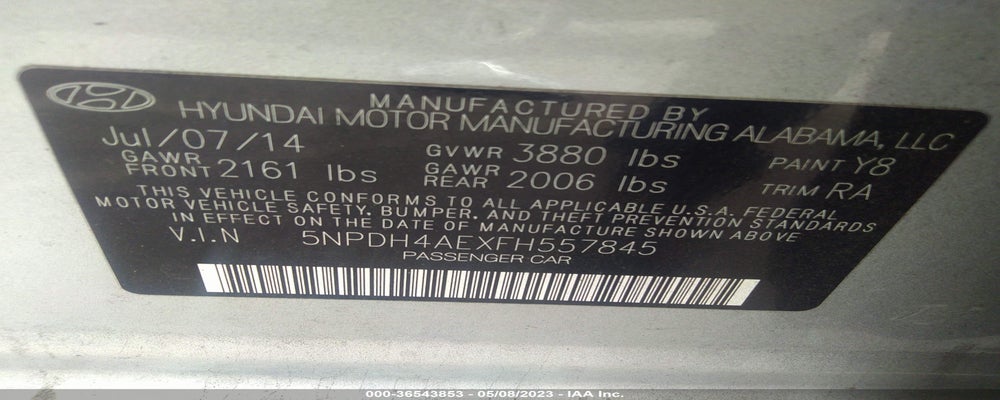 5NPDH4AEXFH557845 2015 HYUNDAI ELANTRA photo no. 9