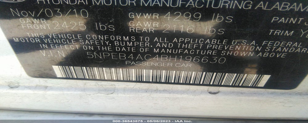 5NPEB4AC4BH196630 2011 HYUNDAI SONATA photo no. 9