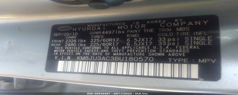 KM8JU3AC3BU180570 2011 HYUNDAI TUCSON photo no. 9