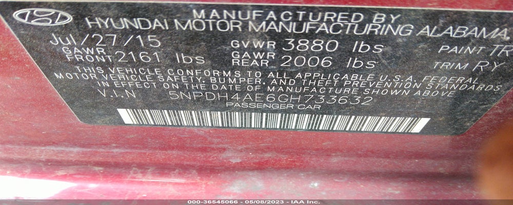 5NPDH4AE6GH733632 2016 HYUNDAI ELANTRA photo no. 9