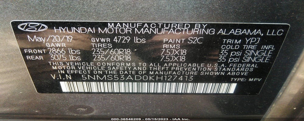 5NMS53AD0KH127413 2019 HYUNDAI SANTA FE photo no. 9