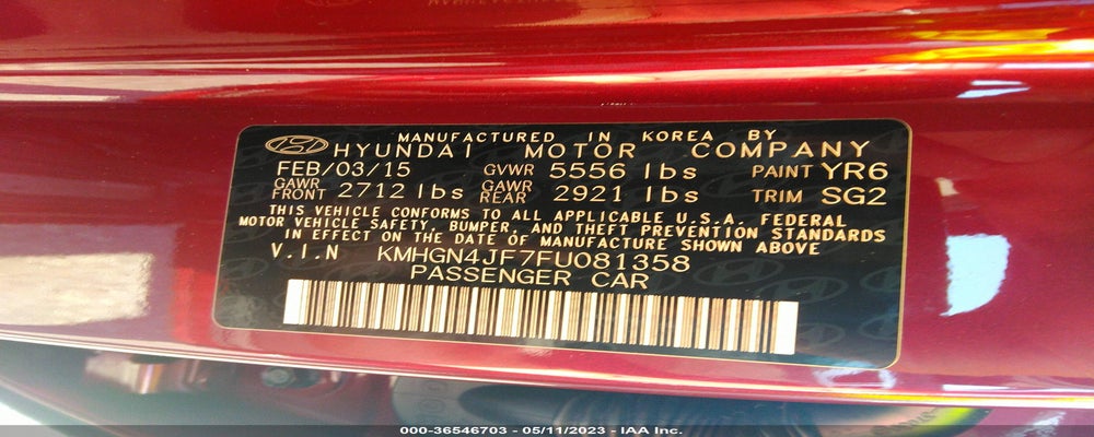 KMHGN4JF7FU081358 2015 HYUNDAI GENESIS photo no. 9