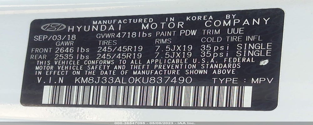 KM8J33AL0KU837490 2019 HYUNDAI TUCSON photo no. 9