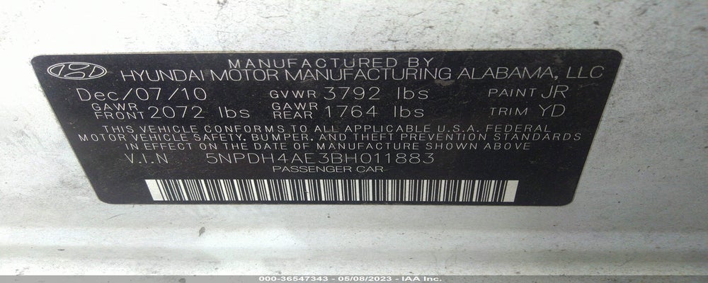 5NPDH4AE3BH011883 2011 HYUNDAI ELANTRA photo no. 9