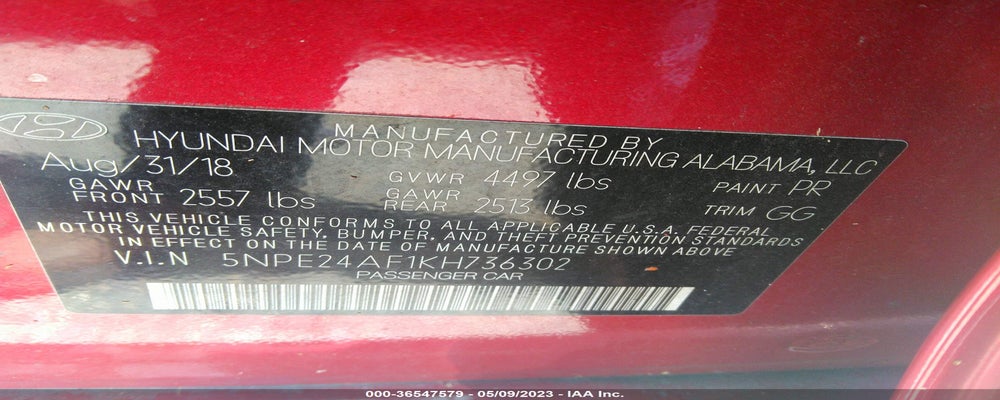 5NPE24AF1KH736302 2019 HYUNDAI SONATA photo no. 9