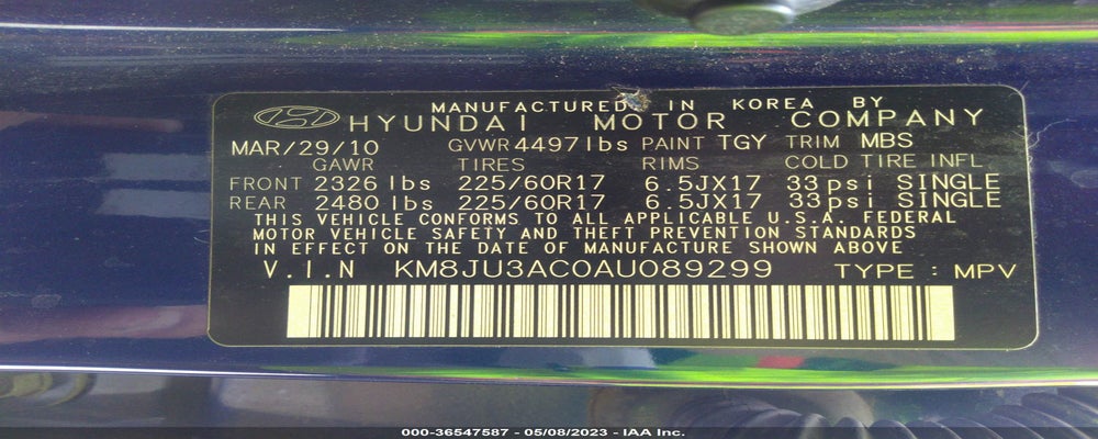 KM8JU3AC0AU089299 2010 HYUNDAI TUCSON photo no. 9