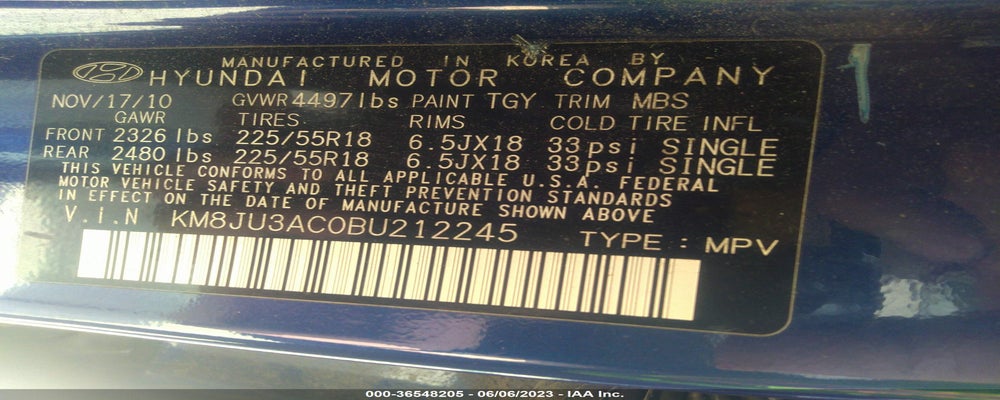 KM8JU3AC0BU212245 2011 HYUNDAI TUCSON photo no. 9