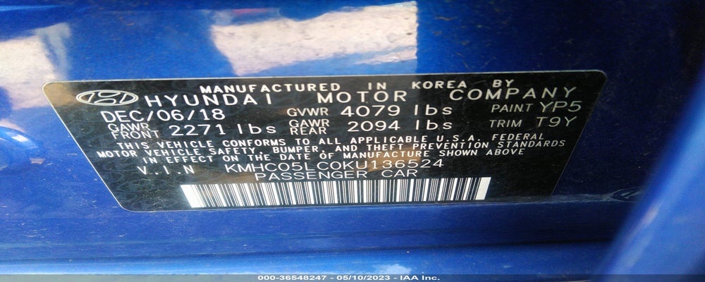 KMHC05LC0KU136524 2019 HYUNDAI IONIQ photo no. 9