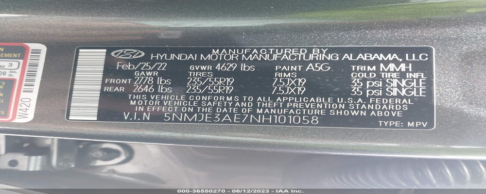 5NMJE3AE7NH101058 2022 HYUNDAI TUCSON photo no. 9