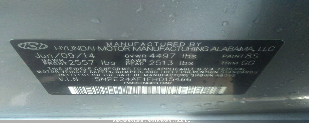 5NPE24AF1FH015466 2015 HYUNDAI SONATA photo no. 9