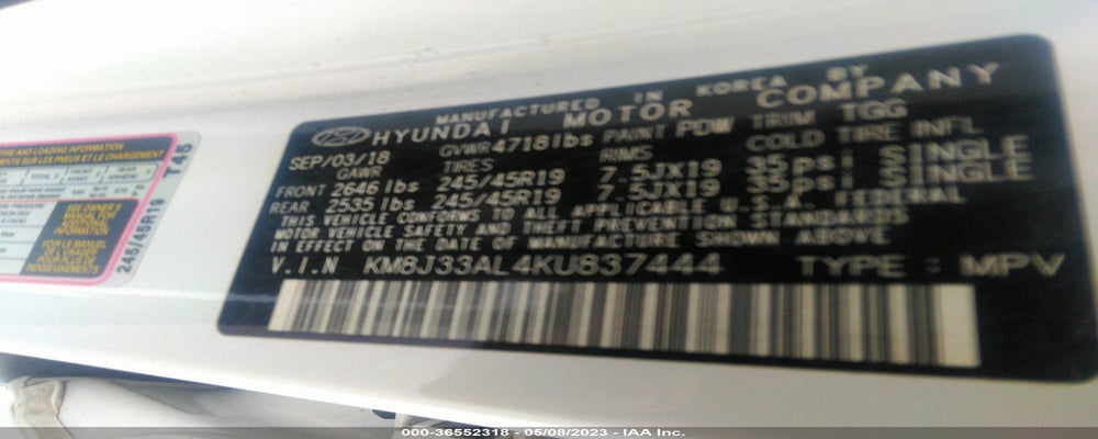 KM8J33AL4KU837444 2019 HYUNDAI TUCSON photo no. 9