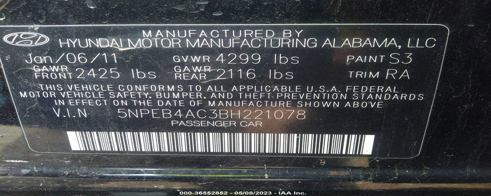 5NPEB4AC3BH221078 2011 HYUNDAI SONATA photo no. 9