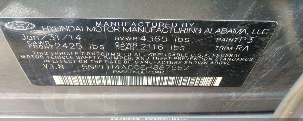 5NPEB4AC0EH887562 2014 HYUNDAI SONATA photo no. 9