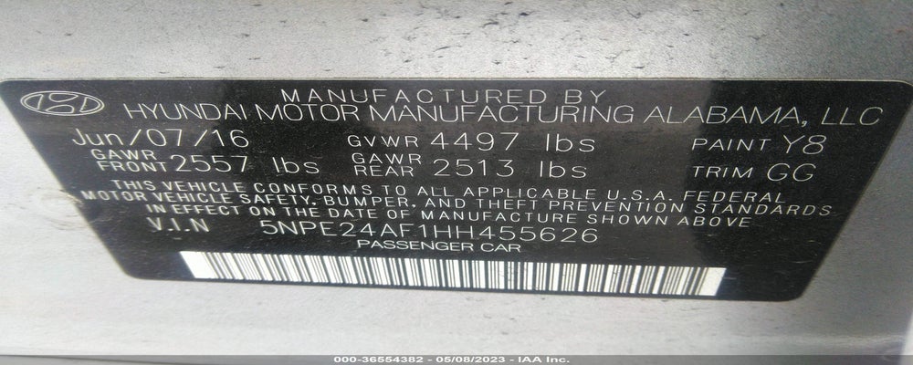 5NPE24AF1HH455626 2017 HYUNDAI SONATA photo no. 9