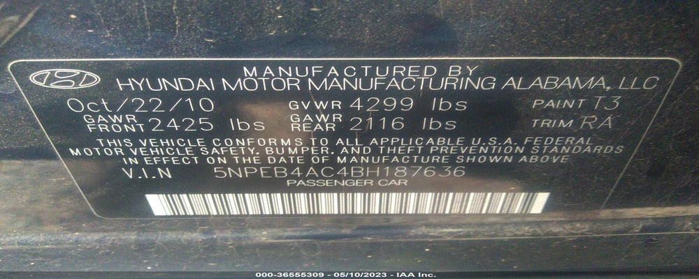 5NPEB4AC4BH187636 2011 HYUNDAI SONATA photo no. 9