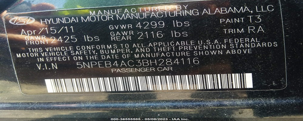 5NPEB4AC3BH284116 2011 HYUNDAI SONATA photo no. 9
