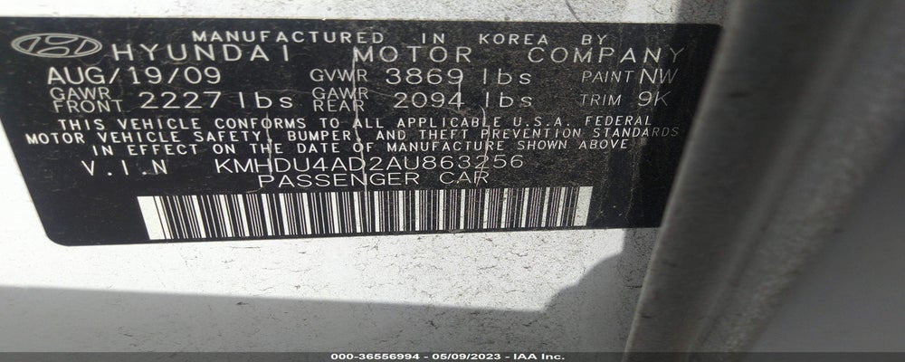 KMHDU4AD2AU863256 2010 HYUNDAI ELANTRA photo no. 9