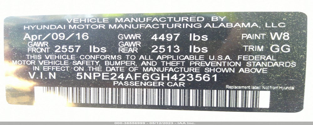 5NPE24AF6GH423561 2016 HYUNDAI SONATA photo no. 9
