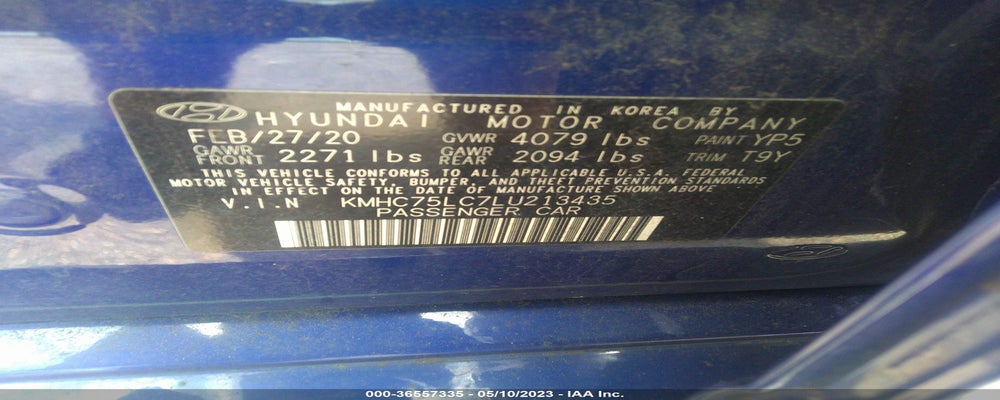 KMHC75LC7LU213435 2020 HYUNDAI IONIQ photo no. 9