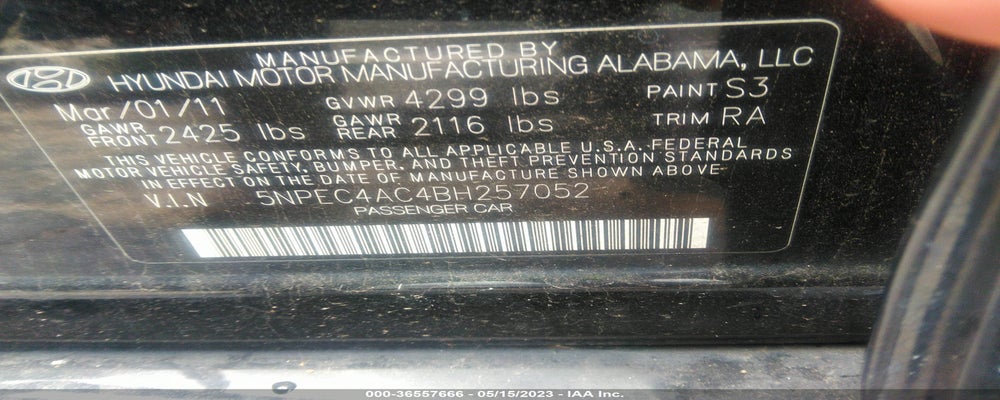 5NPEC4AC4BH257052 2011 HYUNDAI SONATA photo no. 9