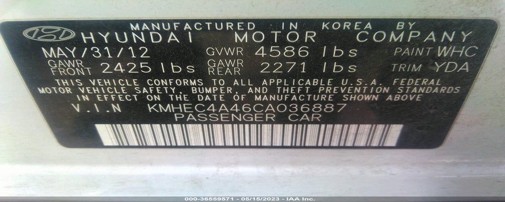 KMHEC4A46CA036887 2012 HYUNDAI SONATA photo no. 9