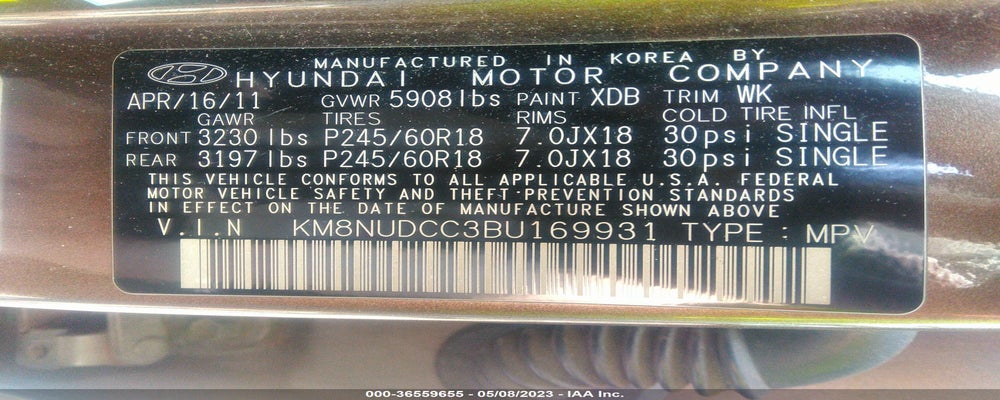 KM8NUDCC3BU169931 2011 HYUNDAI VERACRUZ photo no. 9