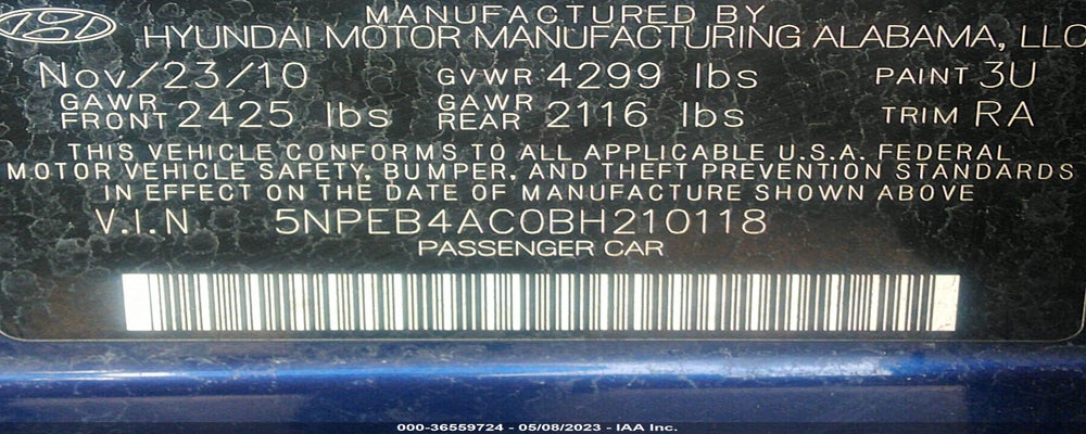 5NPEB4AC0BH210118 2011 HYUNDAI SONATA photo no. 9