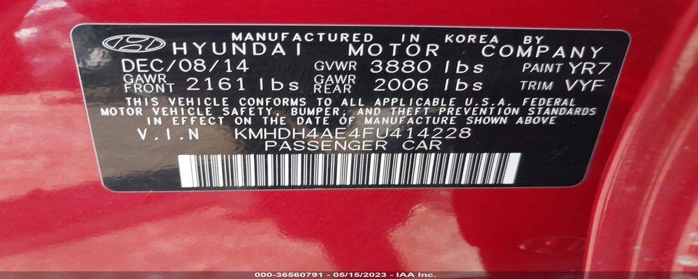 KMHDH4AE4FU414228 2015 HYUNDAI ELANTRA photo no. 9