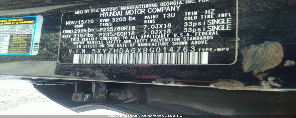 5XYZHDAGXBG014763 2011 HYUNDAI SANTA FE photo no. 9