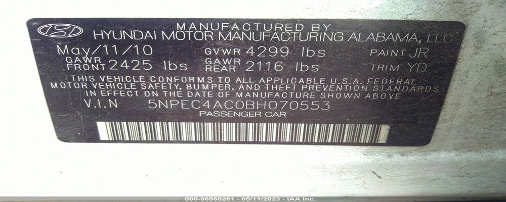 5NPEC4AC0BH070553 2011 HYUNDAI SONATA photo no. 9