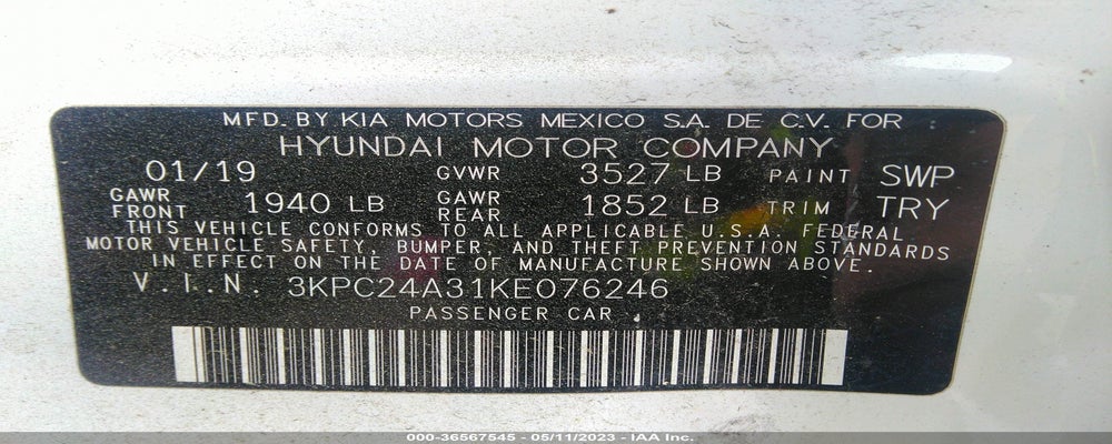 3KPC24A31KE076246 2019 HYUNDAI ACCENT photo no. 9