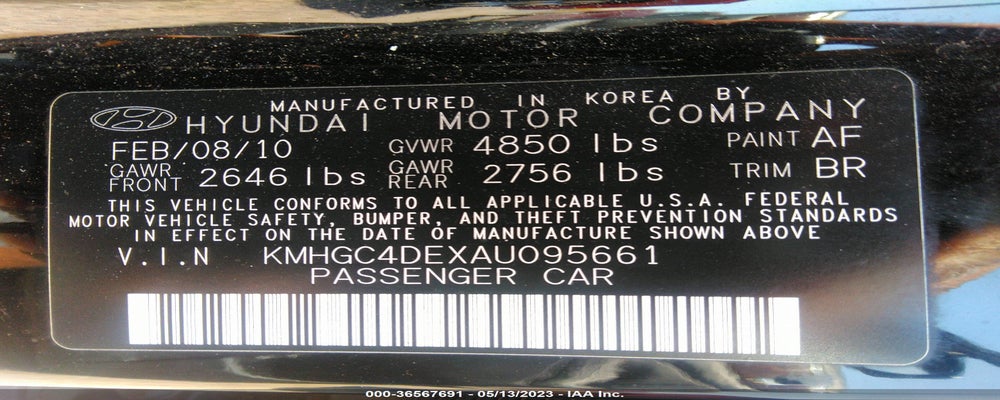 KMHGC4DEXAU095661 2010 HYUNDAI GENESIS photo no. 9