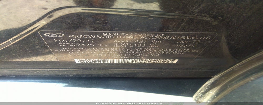 5NPEC4AB0CH484764 2012 HYUNDAI SONATA photo no. 9
