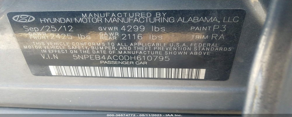 5NPEB4AC0DH610795 2013 HYUNDAI SONATA photo no. 9