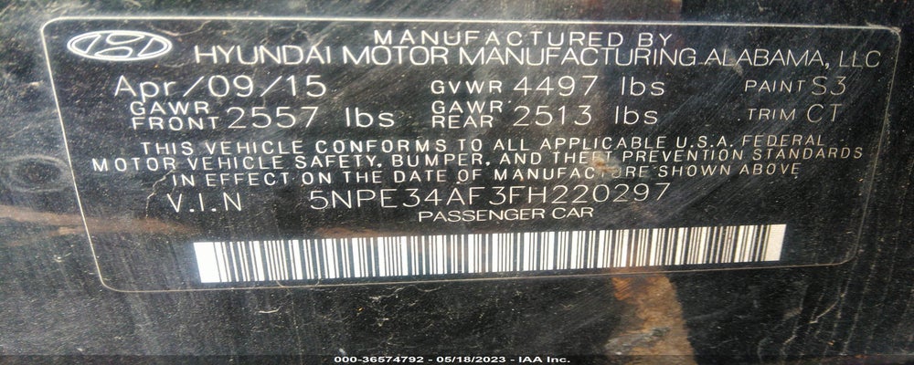5NPE34AF3FH220297 2015 HYUNDAI SONATA photo no. 9