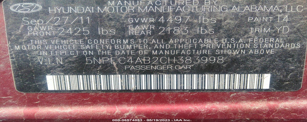 5NPEC4AB2CH383998 2012 HYUNDAI SONATA photo no. 9