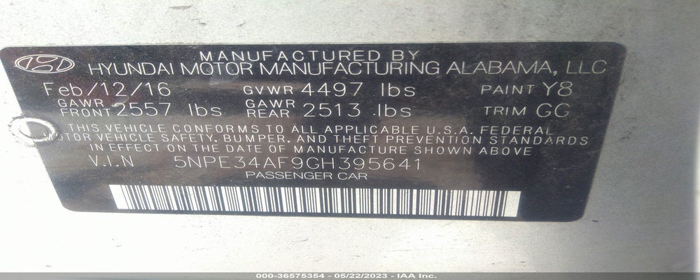 5NPE34AF9GH395641 2016 HYUNDAI SONATA photo no. 9