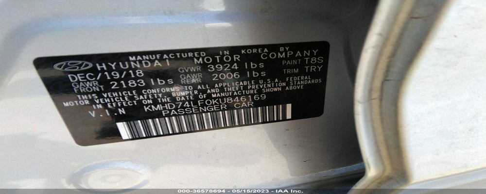 KMHD74LF0KU846169 2019 HYUNDAI ELANTRA photo no. 9