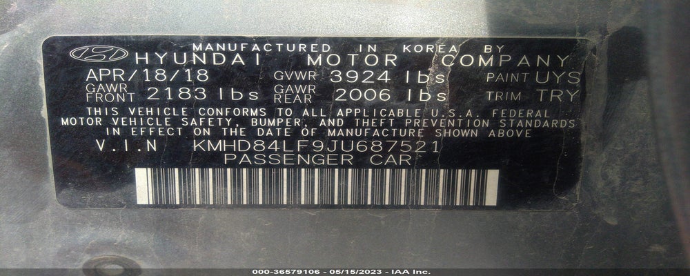 KMHD84LF9JU687521 2018 HYUNDAI ELANTRA photo no. 9