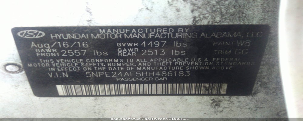 5NPE24AF5HH486183 2017 HYUNDAI SONATA photo no. 9