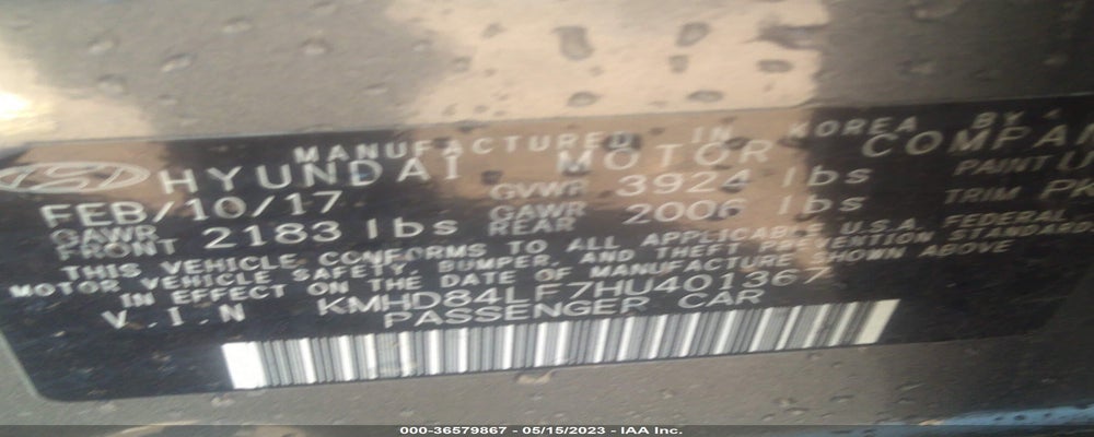 KMHD84LF7HU401367 2017 HYUNDAI ELANTRA photo no. 9